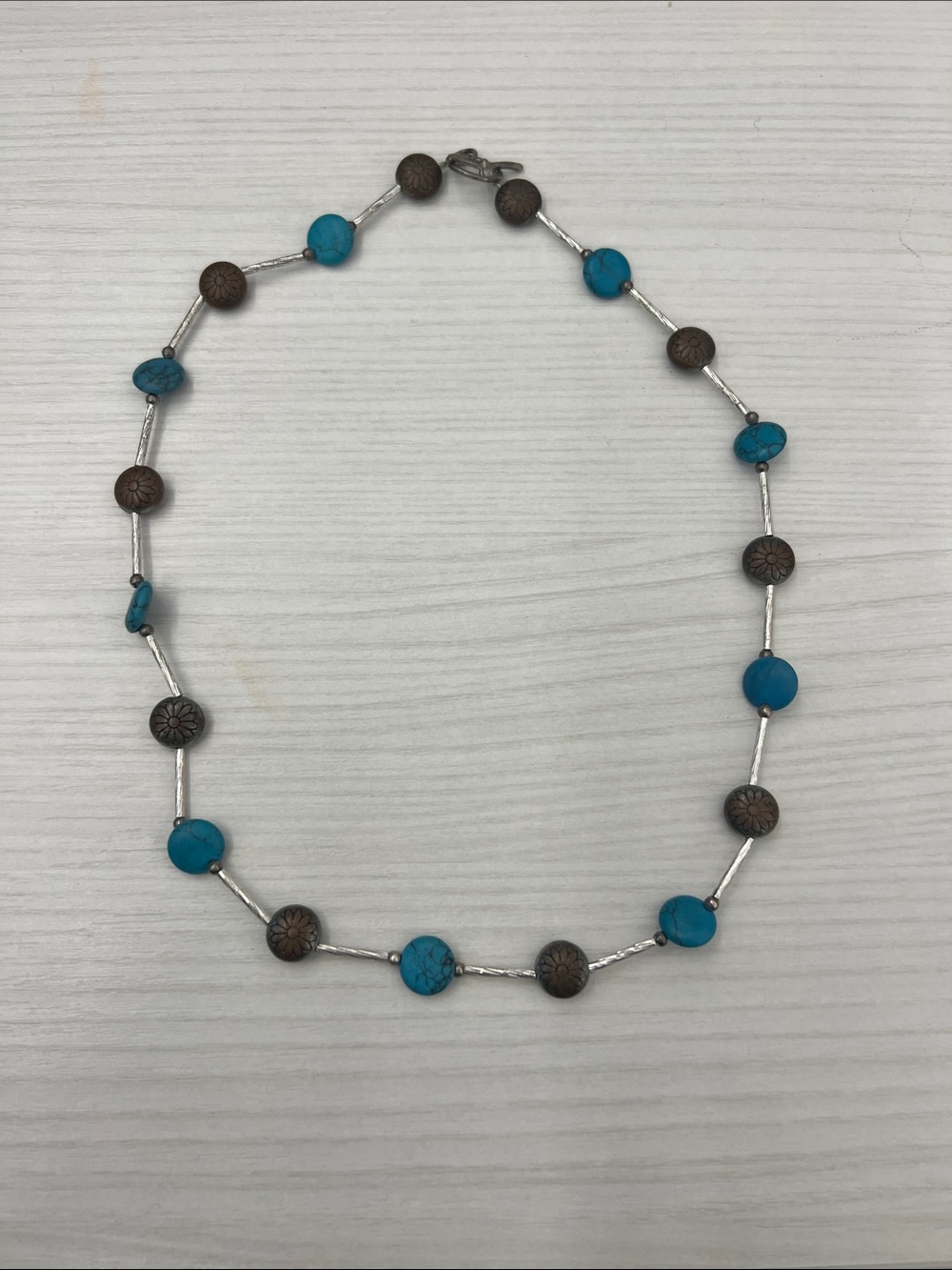 Turquoise Bead and Floral Accent Necklace - Women Jewelry